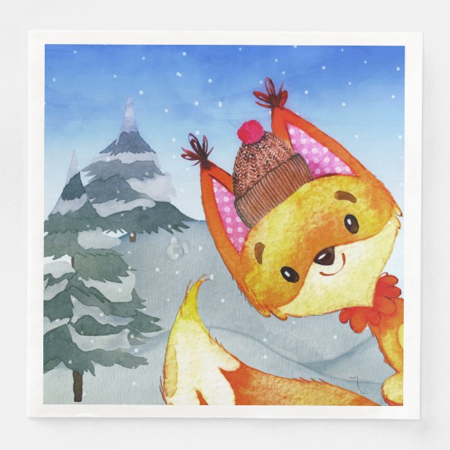 Serviettes En Papier Illustration Fox Forest Woodland Friends (Devant)