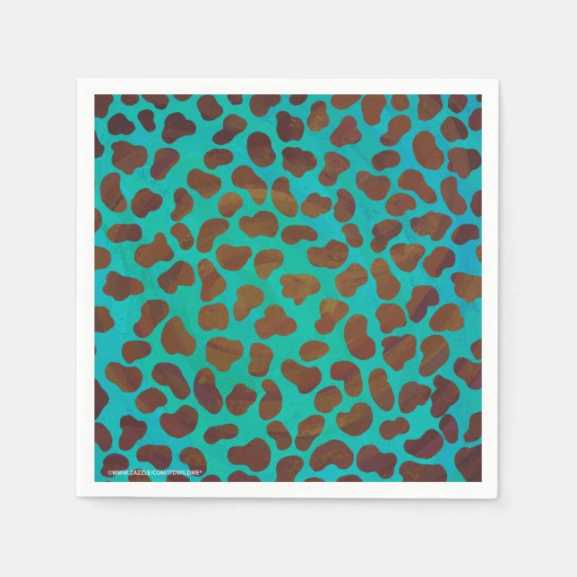 Serviettes En Papier Impression Brown et Turquoise dalmate (Devant)