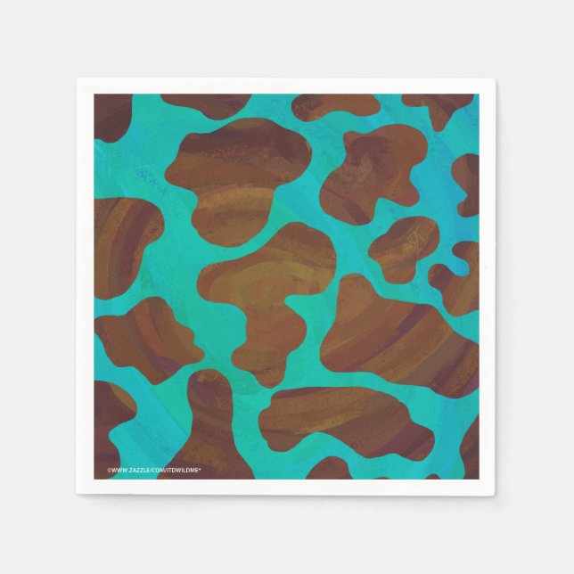 Serviettes En Papier Impression Brown et Turquoise de vache (Devant)