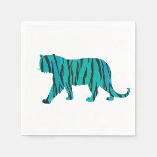Serviettes En Papier Impression Tigre Noir et Sarcelle