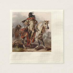 Serviettes En Papier Indien Blackfoot sur le cheval Arabe étant chass