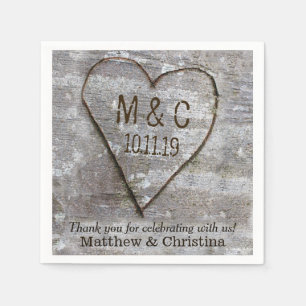 Serviettes En Papier Initiales du Mariage de l'arbre cardiaque de Birch