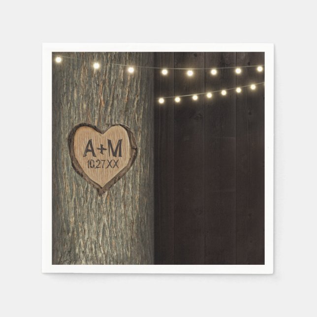 Serviettes En Papier Initiales sculptées Vieux chêne Mariage serviettes (Devant)