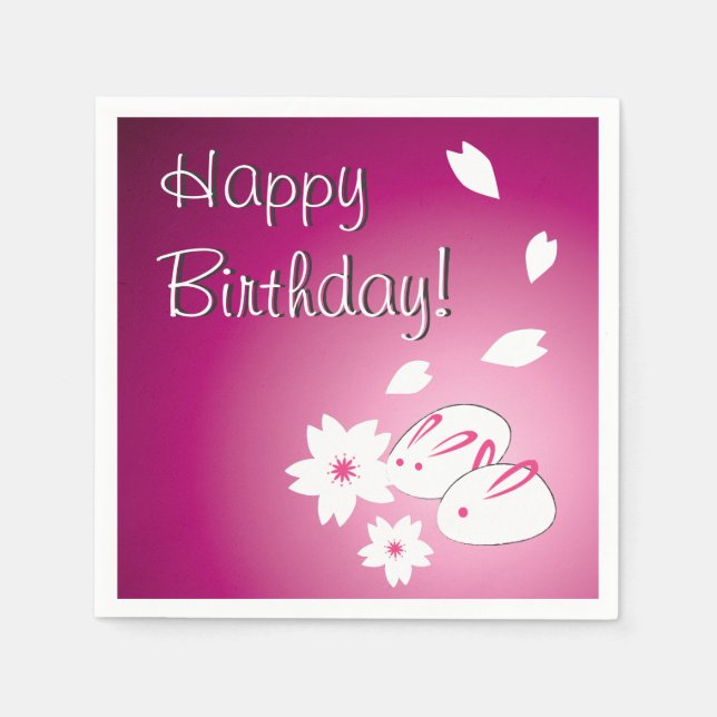 Serviettes En Papier Japonais lapins de neige et Sakura Anniversaire (Devant)