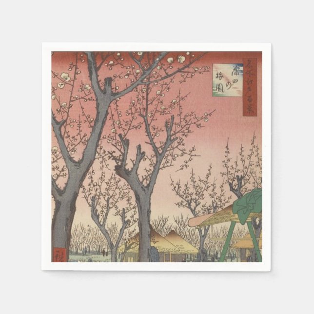 Serviettes En Papier Jardin de prune fleuri d'arbre japonais (Devant)