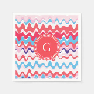 Serviettes En Papier Joli monogramme motif rose rouge abstrait