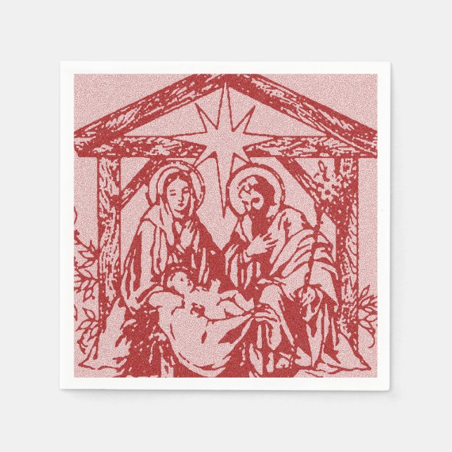 Serviettes En Papier jolie nativité rouge contour_édité-1 (Devant)