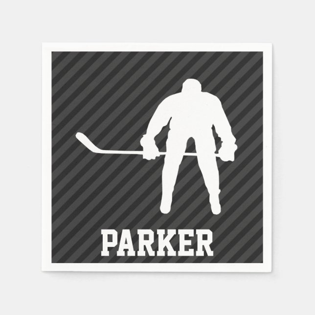 Serviettes En Papier Joueur de hockey; Gris Noir & Noir (Devant)