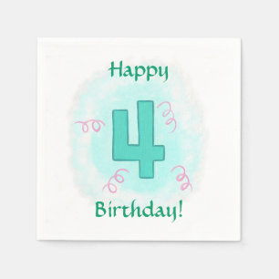 Serviettes En Papier Joyeux 4 anniversaire Numéro quatre tourbillons se