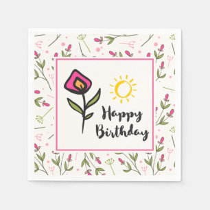 Serviettes En Papier Joyeux anniversaire - Joli Fleurs sauvages et sole