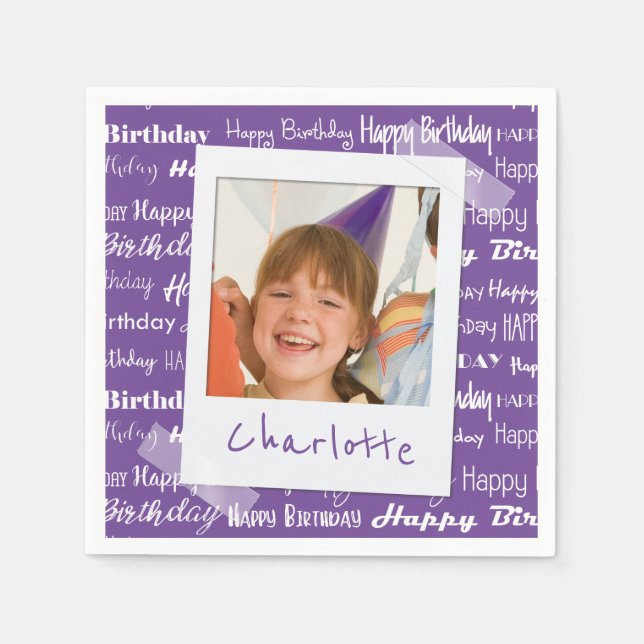 Serviettes En Papier Joyeux Anniversaire Modèle Purple Party Enfants Ph (Devant)