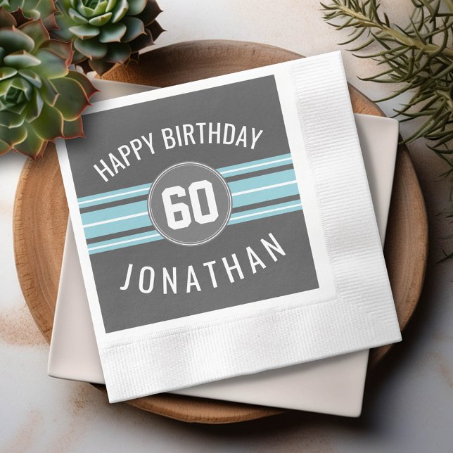 Serviettes En Papier Joyeux Anniversaire Sports Jersey Stripes Nom et â (Custom Birthday Party Napkins)