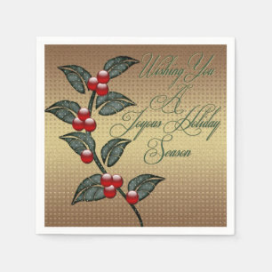 Serviettes En Papier Joyeux Noël Gold Holly Napkins
