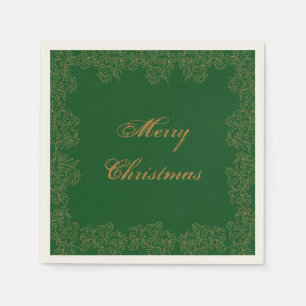 Serviettes En Papier "Joyeux Noël" Or Vert Décoratif