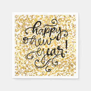 Serviettes En Papier Joyeux Nouvel An Gold Confetti Holiday Napkin