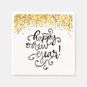Serviettes En Papier Joyeux Nouvel An Gold Confetti Holiday Napkin