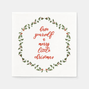 Serviettes En Papier Joyeux petit Noël - Holly Wreath