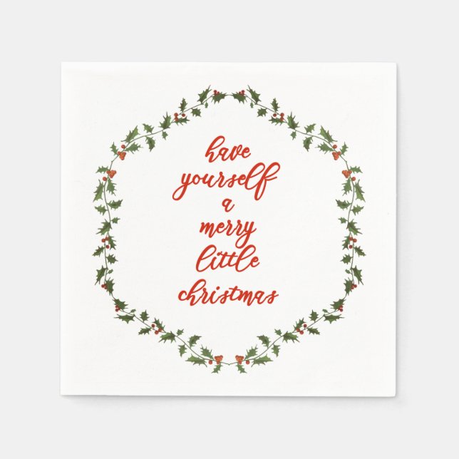 Serviettes En Papier Joyeux petit Noël - Holly Wreath (Devant)