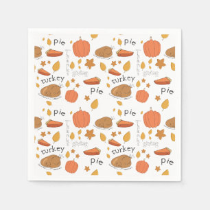 Serviettes En Papier Joyeux Thanksgiving Dinde & Tarte à la Citrouille