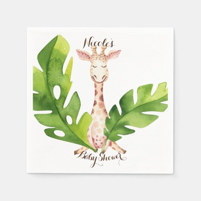 Serviettes En Papier Jungle Giraffe Baby shower d'aquarelle (Devant)