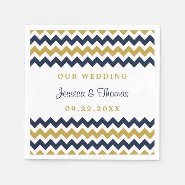 Serviettes En Papier La collection Mariage moderne Chevron Marine & Gol (Devant)