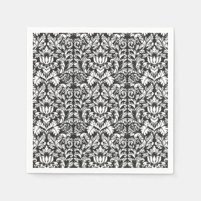 Serviettes En Papier Lace noir blanc Damas Brocade (Devant)