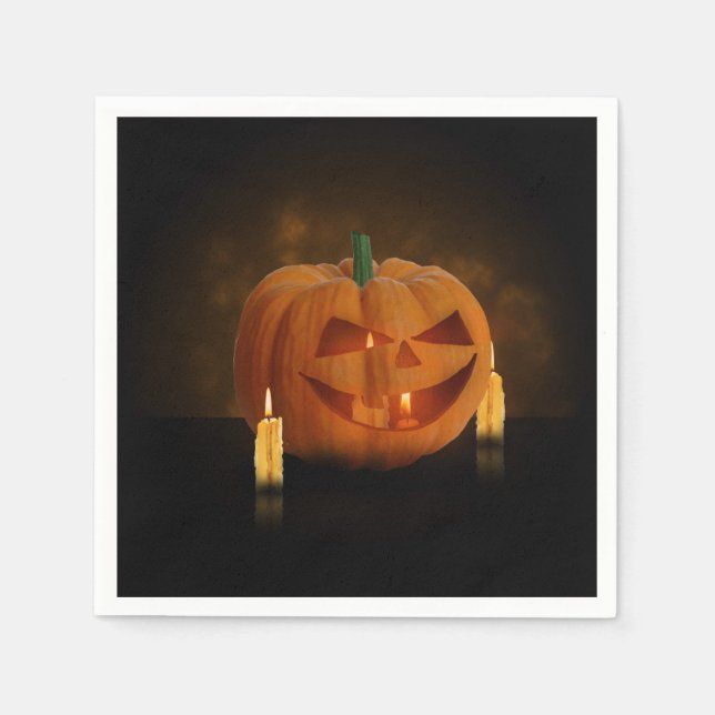 Serviettes En Papier Lanterne Citrouille d'Halloween avec bougies (Devant)