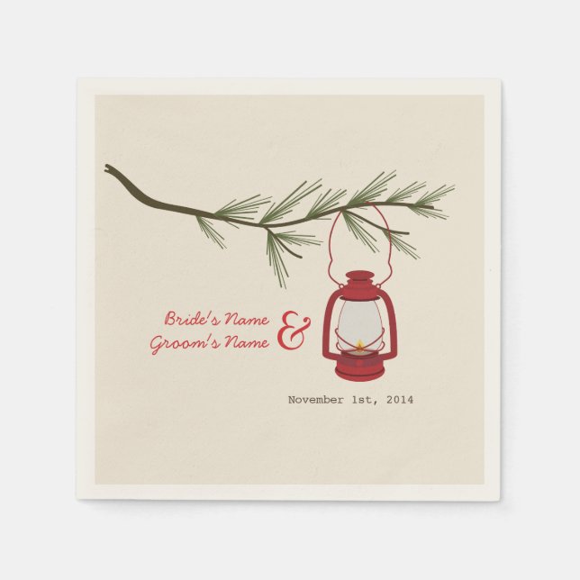 Serviettes En Papier Lanterne de camping + Mariage d'arbre À feuillage  (Devant)