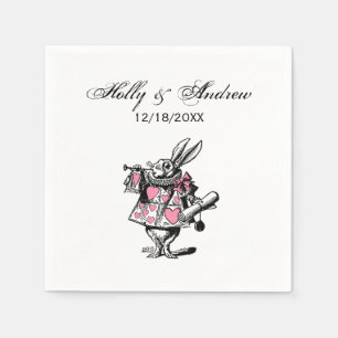 Serviettes En Papier Lapin Blanc Trompettiste Alice Av Merveilles Rose