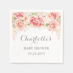 Serviettes En Papier L'aquarelle rose fleurit le baby shower