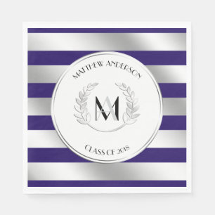 Serviettes En Papier Laurel Monogrammed Argent et Blue Grad Party