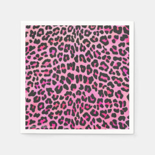 Serviettes En Papier Léopard noir et rose chaud