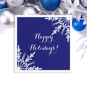 Serviettes En Papier Les flocons blancs d'hiver sur Blue Happy Holidays