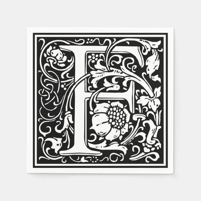Serviettes En Papier Lettre F Monogramme médiéval Art Nouveau (Devant)