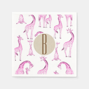 Serviettes En Papier Lettre initiale monogramme Baby Shower girafes ros