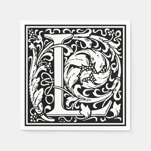 Serviettes En Papier Lettre L Monogramme médiéval Art Nouveau (Devant)