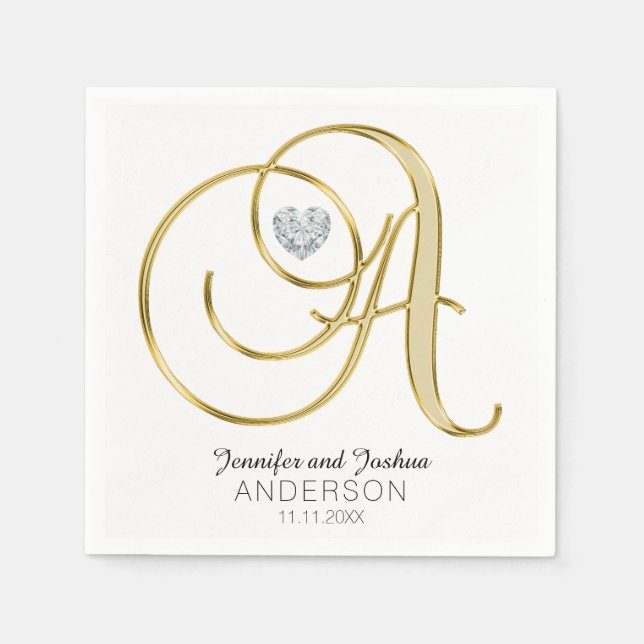 Serviettes En Papier Lettre Monogramme personnalisée 'Un Mariage blanc  (Devant)