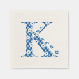 Serviettes En Papier LETTRE Motif Fleur K(bleu)