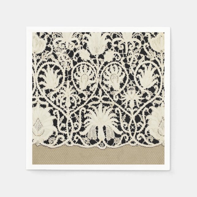 Serviettes En Papier Linge de dentelle mariage blanc classique jolie (Devant)