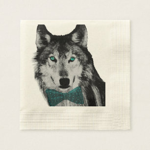 Serviettes En Papier Loup avec des yeux bleus et une cravate d'arc