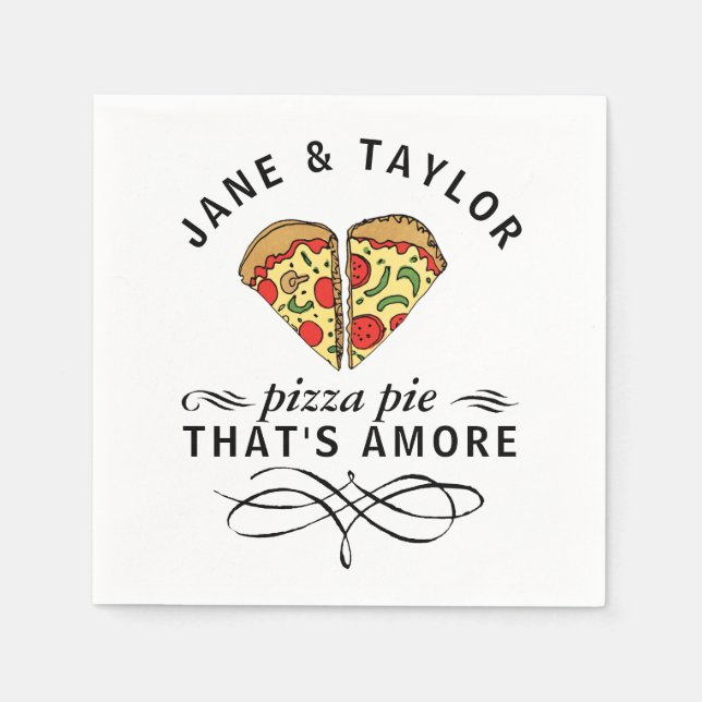 Serviettes En Papier Love Pizza Ajouter des noms (Devant)