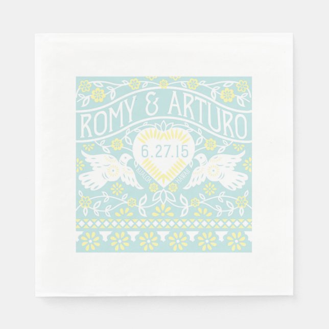 Serviettes En Papier Lovebirds Papel Picado Style Napkin Customisé (Devant)