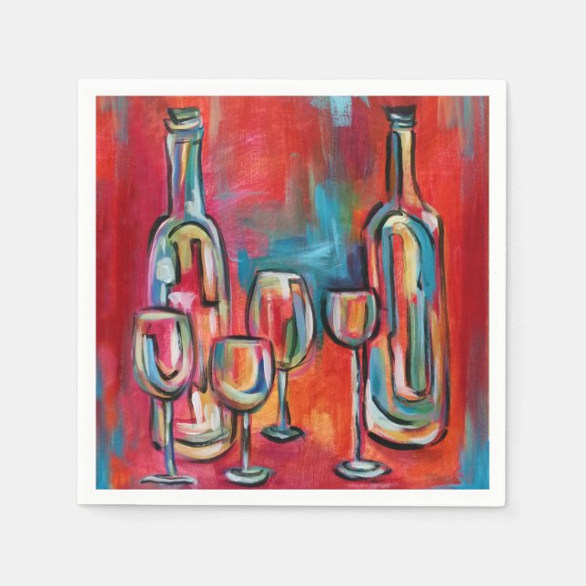 Serviettes En Papier Lunettes et bouteilles de vin (Devant)