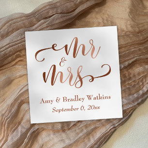 Serviettes En Papier "M. et Mme" Faux Mariage Typographie Cuivre