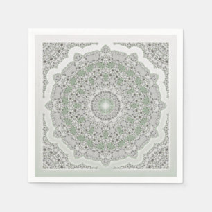 Serviettes En Papier Mandala de fractale de kaléidoscope - vert gris