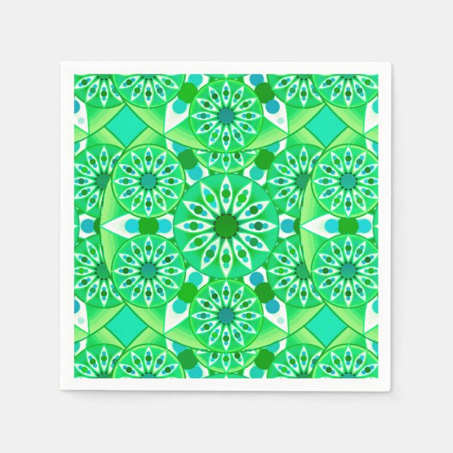 Serviettes En Papier Mandala motif, vert émeraude et paon (Devant)