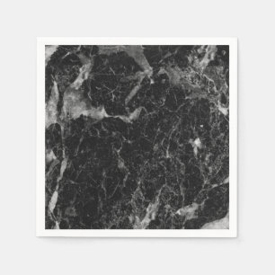 Serviettes En Papier Marbre Noir Blanc & Argent Moderne Glamour