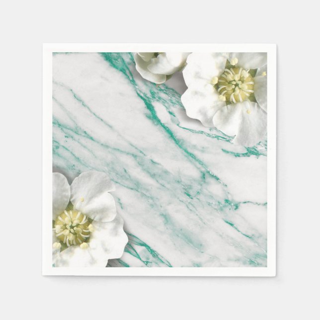 Serviettes En Papier Marbre Tiffany Emerald White Jasmine Parties scint (Devant)
