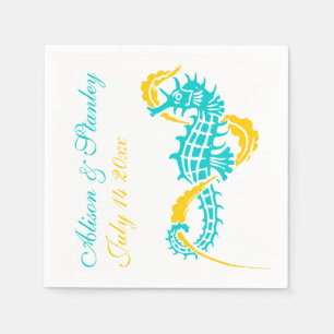 Serviettes En Papier Mariage à la plage jaune turquoise