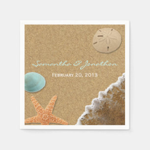 Serviettes En Papier Mariage à thème de plage de sable et de coquillage